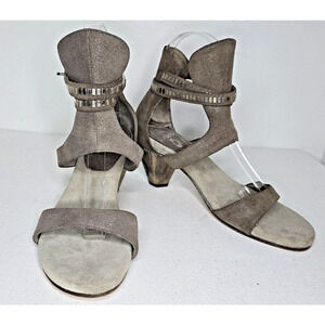 Calleen Cordero Sandals Taupe Glitter Suede Gladiator Heels SZ 7 Shoes New NWOB